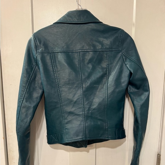 Coffee shop Teal pleather biker jacket xs. - Picture 2 of 11